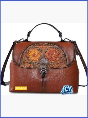 Vintage Embossed Genuine Leather Satchel Hobo Handbag Crossbody Top Handle Purse